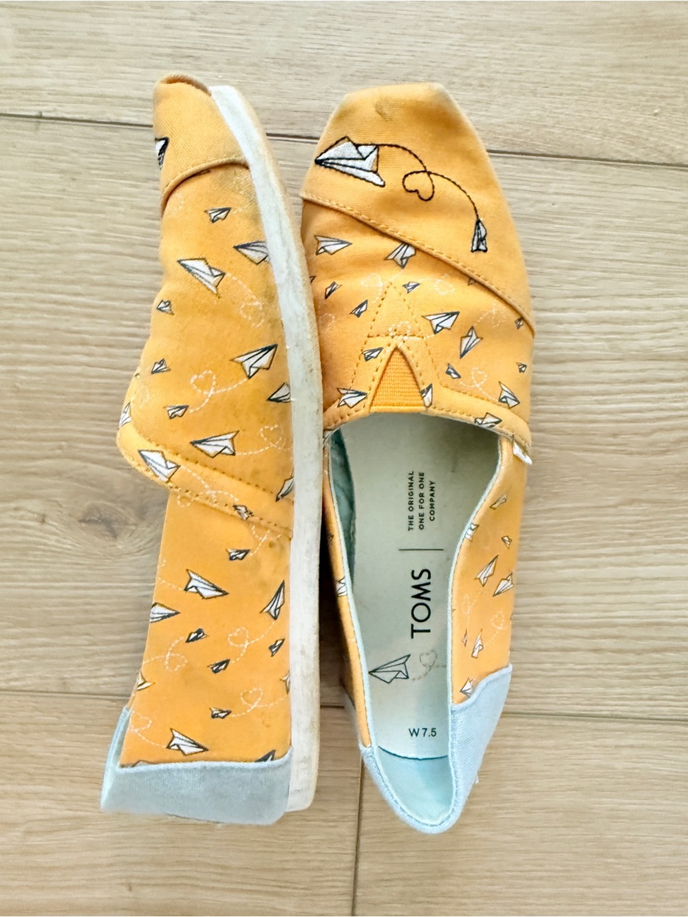 TOMS Yellow Canvas Paper Plane Slip-On Shoes